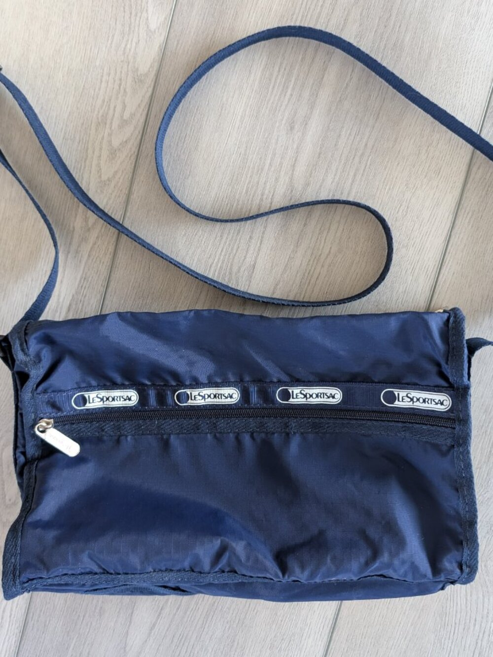 LeSportsac RARE VTG NWT 80s Deluxe Shoulder Satchel Navy 7513 Made in USA - Picture 4 of 16